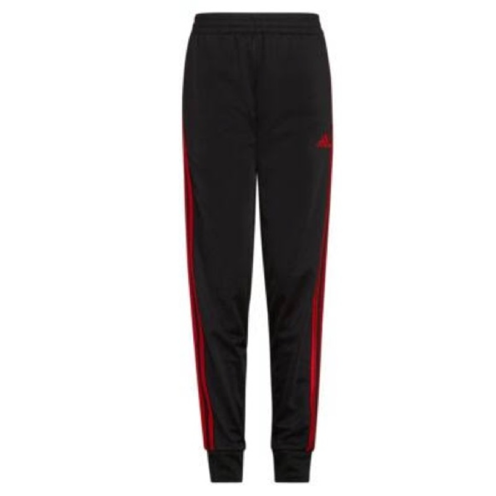 Adidas Kids Black Joggers with Red Stripes